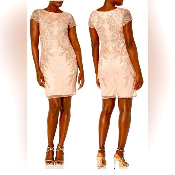 J Kara Women's All Over Embellished Sleeve Short Dress in Blush Size 14W - Picture 8 of 8